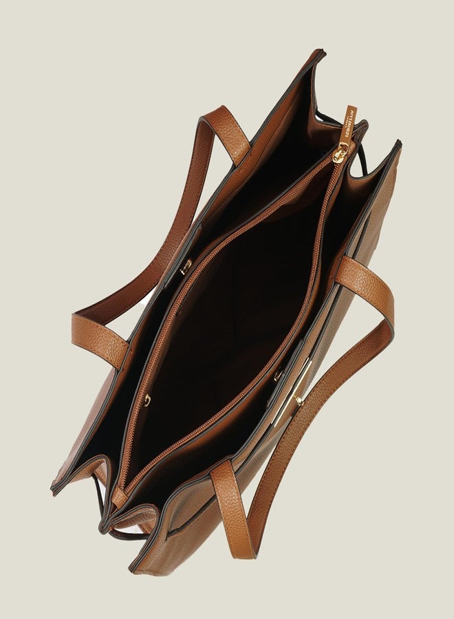 أكسيسورايز حقيبة يد نسائية بنية اللون من أكسسورايز لندن، مزودة بقفل معدني ملتوي | حقائب يد نسائية للاستخدام المكتبي | حقيبة عمل نسائية | حقيبة كتف نسائية - Image 4